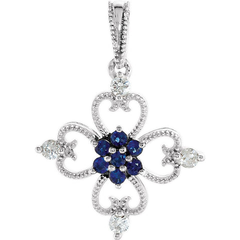 Sterling Silver Sapphire & 1/10 CTW Diamond Pendant