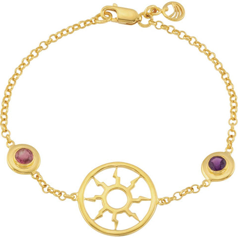 18k Yellow Gold Vermeil Amethyst & Pink Tourmaline 7.25" Bracelet