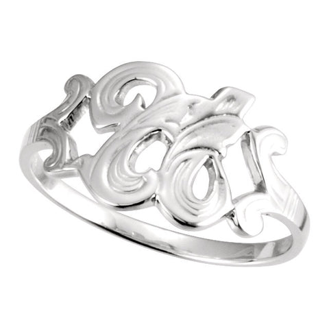 14k White Gold Initial Rings, Size 6