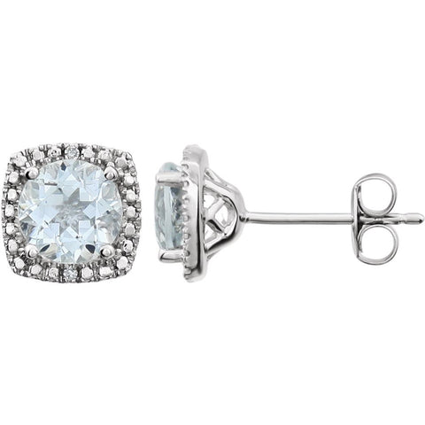Sterling Silver 6mm Aquamarine & .015 CTW Diamond Earrings