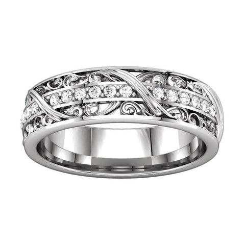 10k White Gold 1/3 CTW Diamond Sculptural-Inspired Eternity Band, Size 7