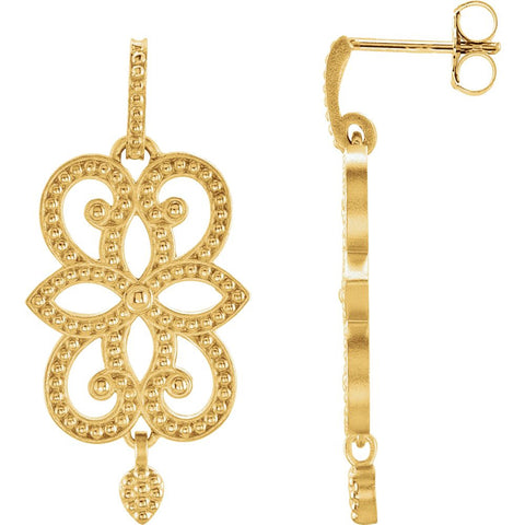 14k Yellow Gold Granulated Scroll Design Earrings