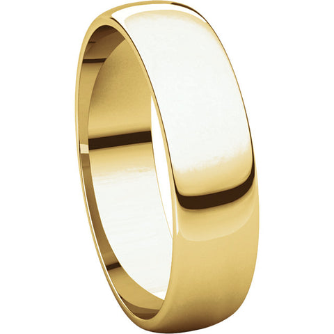 10k Yellow Gold 5mm Half Round Light Band, Size 9.5