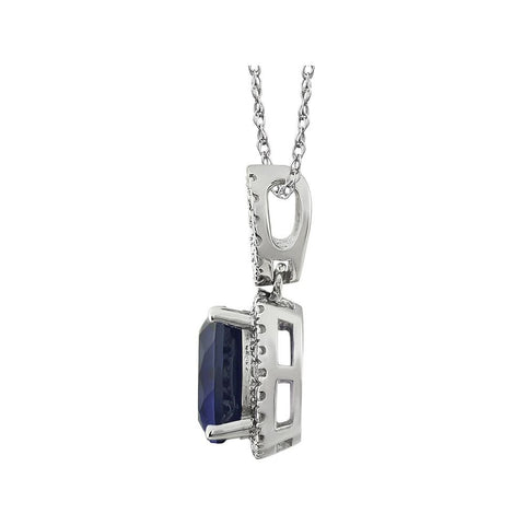 14k White Gold Created Blue Sapphire & .03 CTW Diamond 18" Necklace