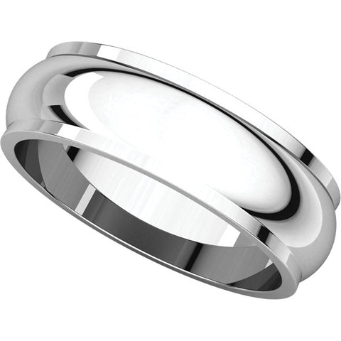 14k White Gold 6mm Half Round Edge Band, Size 9.5