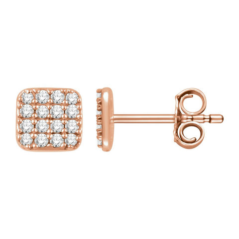 14k Rose Gold 1/5 CTW Diamond Square Cluster Earrings