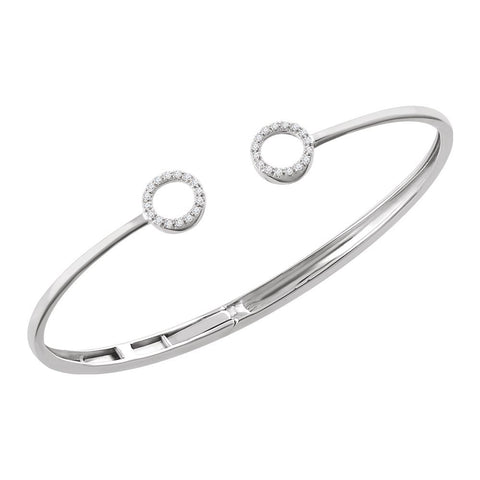 14k White Gold 1/6 CTW Diamond Circle Hinged Bangle 7" Bracelet
