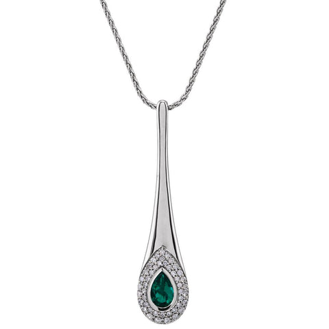 14k White Gold Chatham® Created Emerald & 3/4 CTW Diamond 18" Necklace