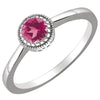 14K White Gold Pink Tourmaline "October" Birthstone Ring (Size 6)