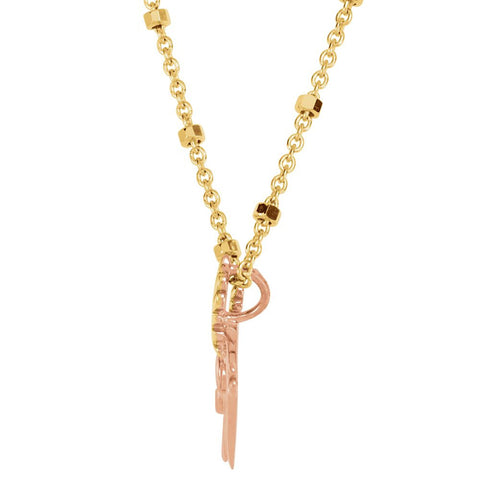 18k Yellow Gold & Rose Vermeil Flying Pig 17" Necklace for Luck