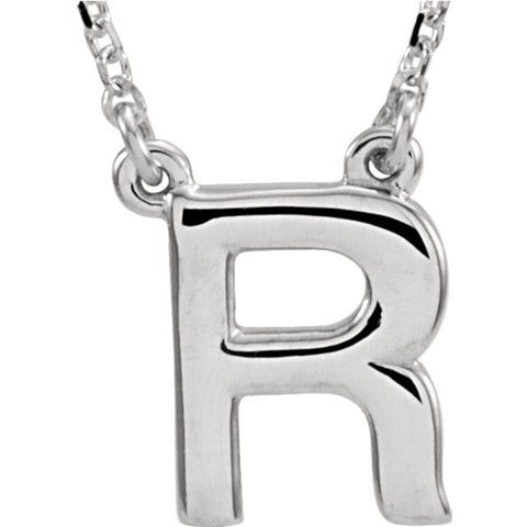 Sterling Silver Letter "R" Block Initial 16" Necklace