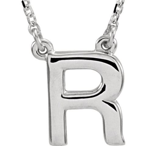 Sterling Silver Letter "R" Block Initial 16" Necklace
