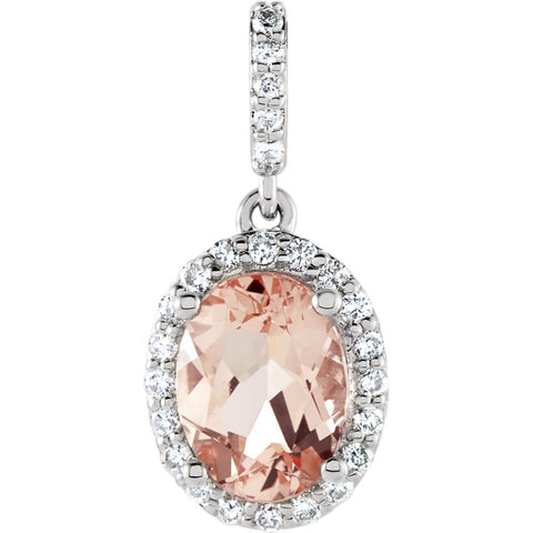 14k White Gold Morganite & 1/6 CTW Diamond Pendant
