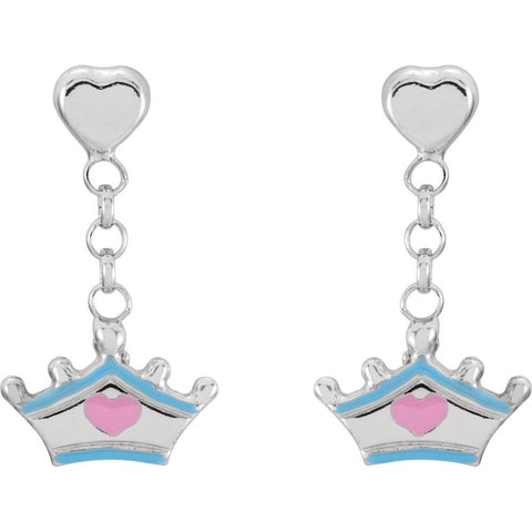 Sterling Silver Cinderella Tiara Earrings with Enamel