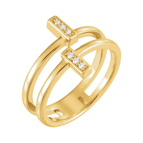14k Yellow Gold .06 CTW Diamond Bar Ring, Size 7