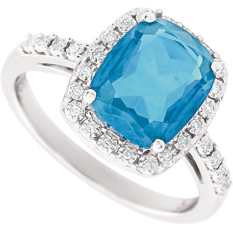 14k White Gold Swiss Blue Topaz & .07 CTW Diamond Ring, Size 7