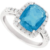 14k White Gold Swiss Blue Topaz & .07 CTW Diamond Ring, Size 7