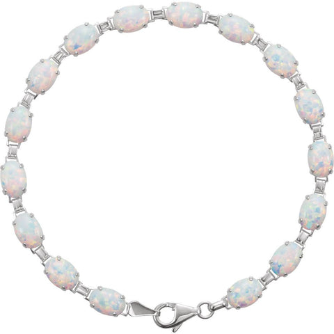 14k White Gold Lab-Grown Opal Line Bracelet