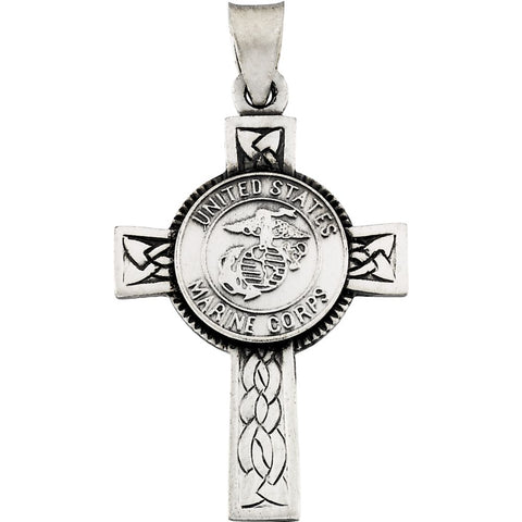 Sterling Silver 28.5x20.8mm U.S. Marines Corps Cross Pendant