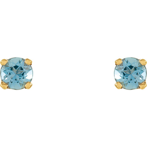 14k Yellow Gold Imitation Blue Zircon Youth Earrings