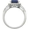 14k White Gold Created Blue Sapphire & .07 CTW Diamond Ring, Size 7