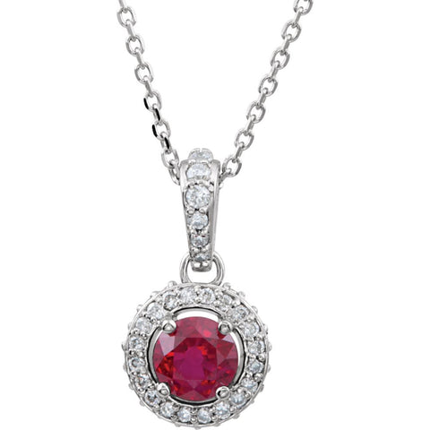 14k White Gold Ruby & 1/4 CTW Diamond 18" Necklace