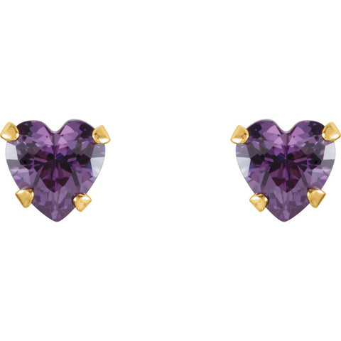 14k Yellow Gold Amethyst Heart Earrings