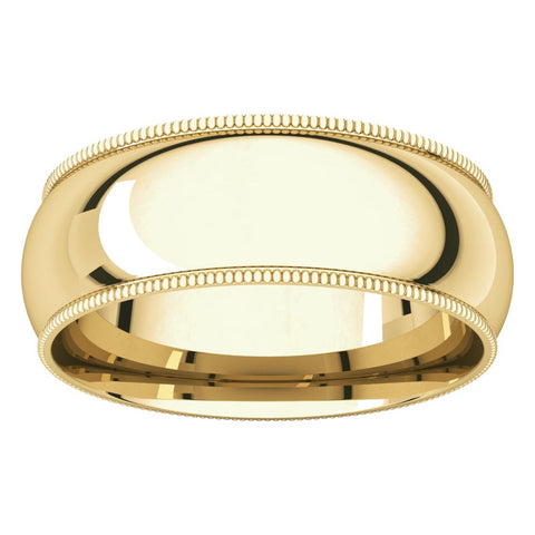14k Yellow Gold 7mm Milgrain Comfort Fit Band, Size 11