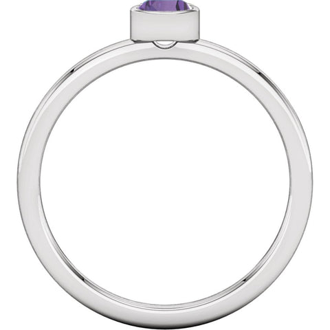 14k White Gold Amethyst Bezel Ring, Size 7