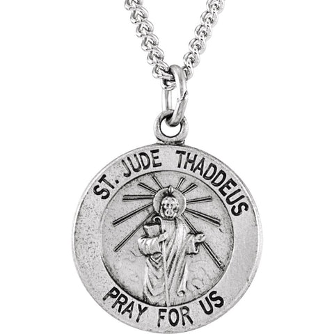 Sterling Silver 14.75 Round St. Jude Thaddeus Medal 18" Necklace