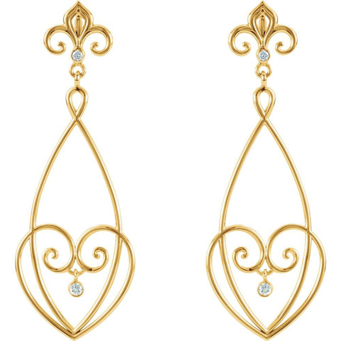 14k Yellow Gold 1/10 CTW Diamond Decorative Dangle Earrings