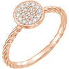 14k Rose Gold 1/6 ctw. Diamond Cluster Rope Ring, Size 7