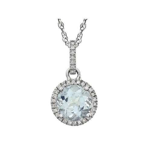 14k White Gold Aquamarine & 1/10 CTW Diamond 18" Necklace