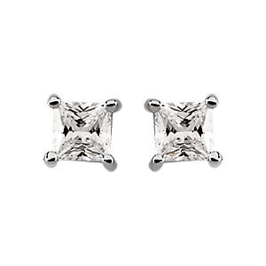 14k White Gold 4mm Cubic Zirconia Square Earrings with Screw Posts & Backs