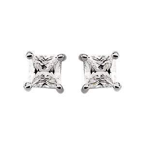 14k White Gold 4.5mm Cubic Zirconia Square Earrings with Screw Posts & Backs