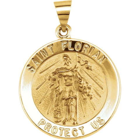 14k Yellow Gold 21.8mm Round Hollow St. Florian Medal