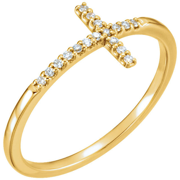 14k Yellow Gold .085 CTW Diamond Sideways Cross Ring, Size 7