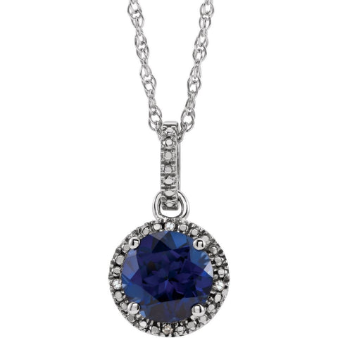 Sterling Silver Lab-Grown Blue Sapphire and .01 CTW Diamond 18" Necklace
