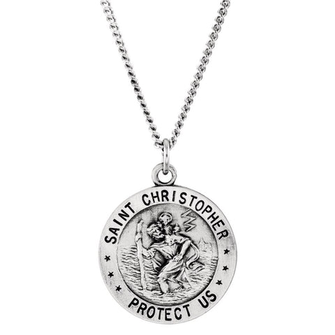 Sterling Silver 18mm Round St. Christopher U.S. Coast Guard Medal 18" Necklace