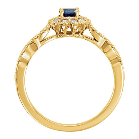 14k Yellow Gold Blue Sapphire & 1/3 CTW Diamond Ring, Size 7