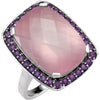 Genuine Rose Quartz and Amethyst Ring in Sterling Silver ( Size 7 )