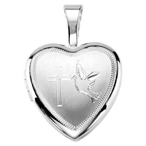 Cross and Dove Heart Locket in Sterling Silver