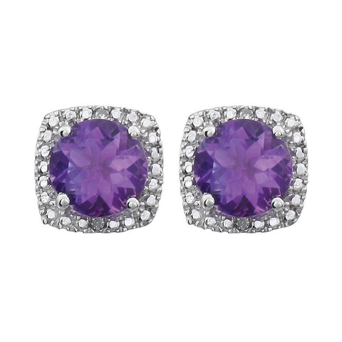 Sterling Silver Amethyst & .015 CTW Diamond Earrings