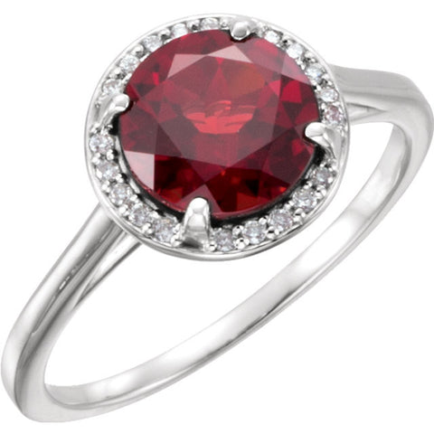 14k White Gold Mozambique Garnet and .05 CTW Diamond Ring, Size 7
