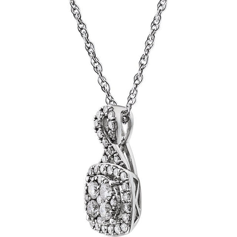 14k White Gold 3/4 CTW Halo-Style Diamond 18" Necklace