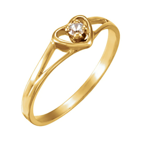 14k Yellow Gold Youth Cubic Zirconia Heart Ring, Size 3