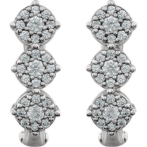 14k White Gold 1/2 CTW Diamond 3-Stone Earrings
