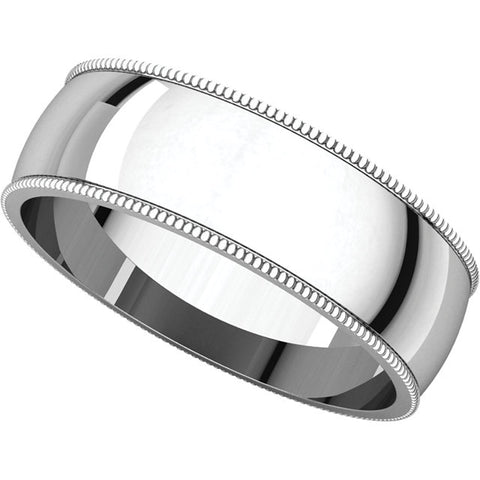 14k White Gold 6mm Light Milgrain Band, Size 10