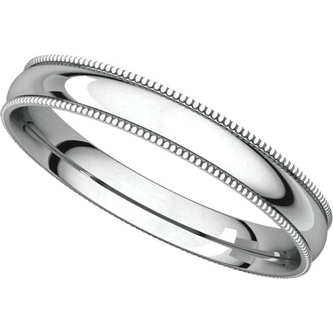 14k White Gold 3mm Light Comfort Fit Milgrain Band , Size 6
