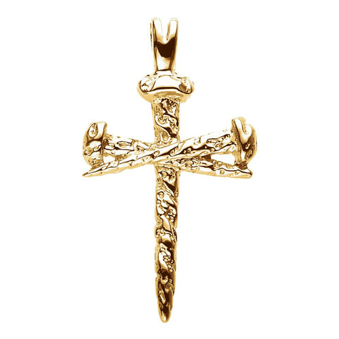 14k Yellow Gold 26x18.25mm Nail Design Cross Pendant